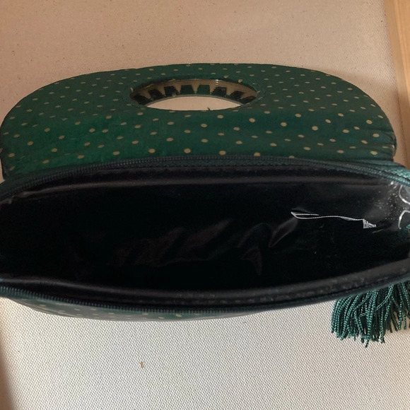 Vintage Dior Makeup Bag Clutch Green Polka Dots - Picture 7 of 10